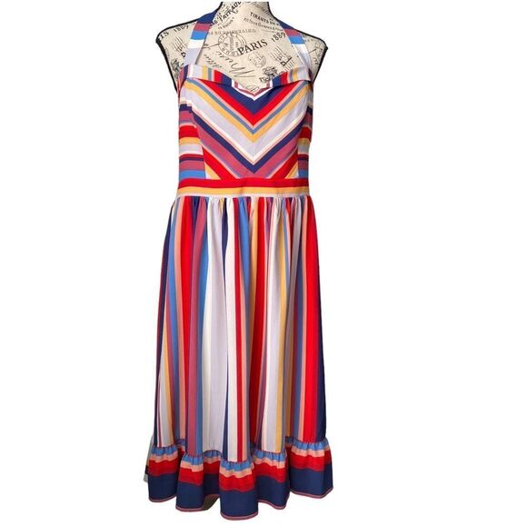 ModCloth Frequently Piquant Blue, Red, Purple, Pink Halter Dress Size XL - Picture 3 of 11